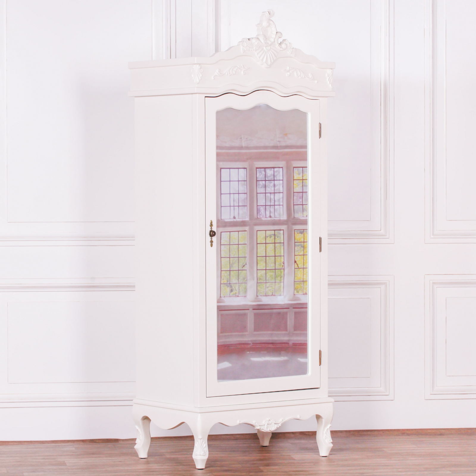 French Style Single Cream Armoire Wardrobe Mirror Door