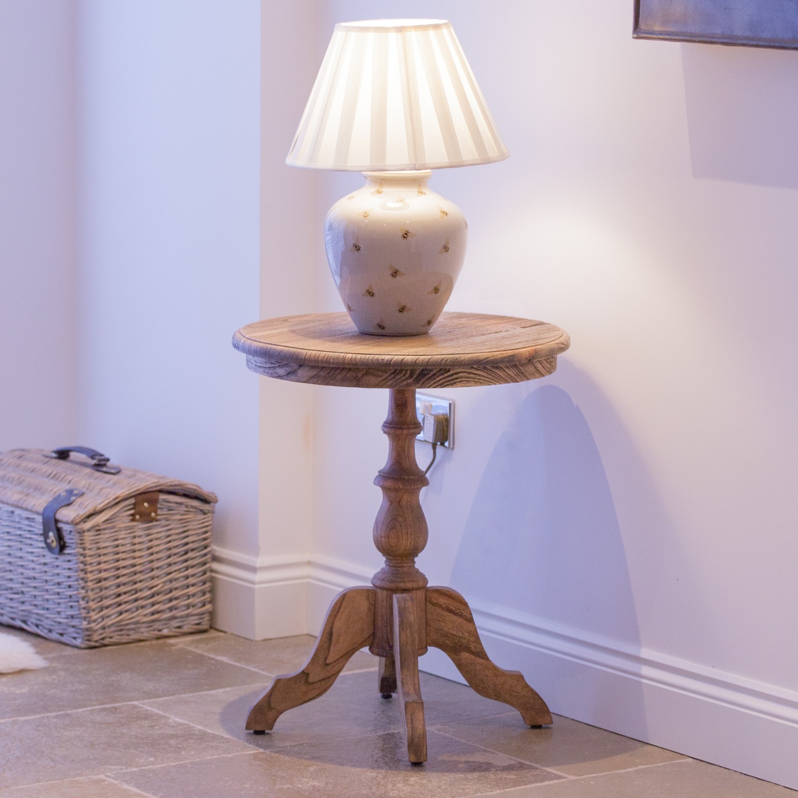 Aged Lourdes Wooden Rustic Side End Lamp Table Furniture - La Maison