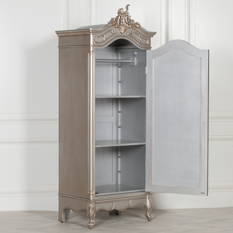 French Style Silver Single Door Carved Armoire Carved Armoire UK