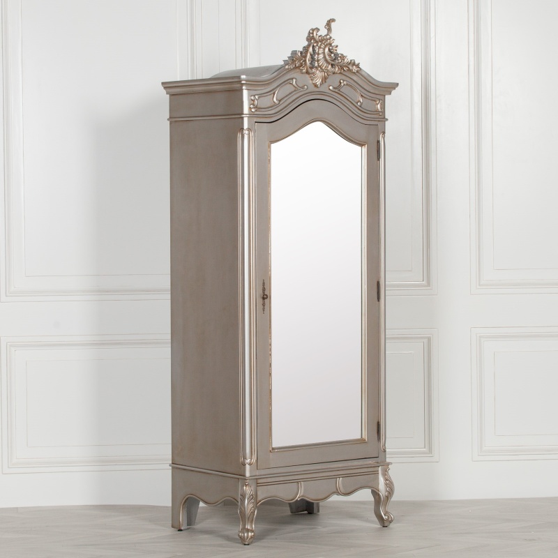 French Style Silver Single Door Carved Armoire Carved Armoire UK