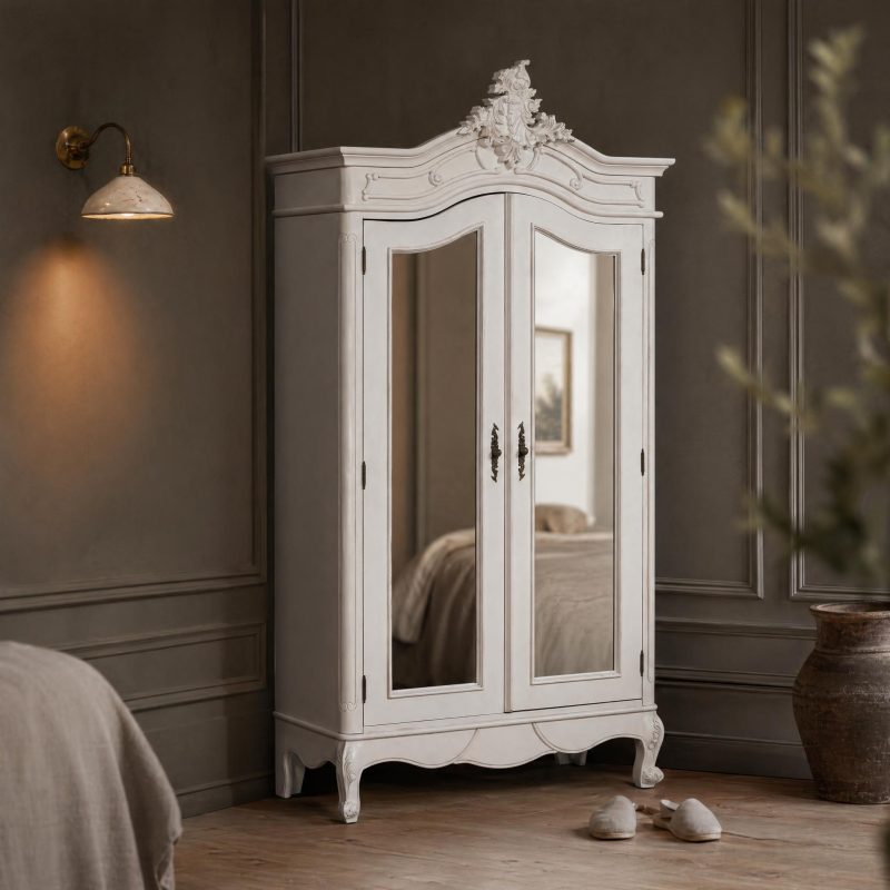 French White Hand Carved Double Armoire Double Armoire UK