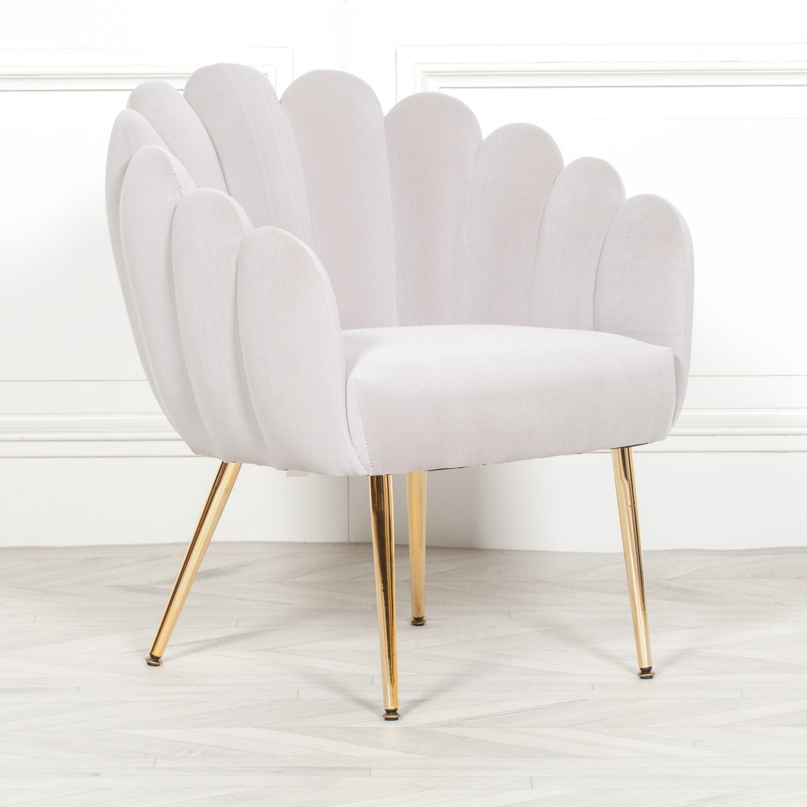 Aurora Art Deco Grey Velvet Scalloped Occasional Chair 