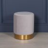 Amour Light Grey Velvet Pouffe Gold Trim Round Stool Ottoman Stool Ottoman UK