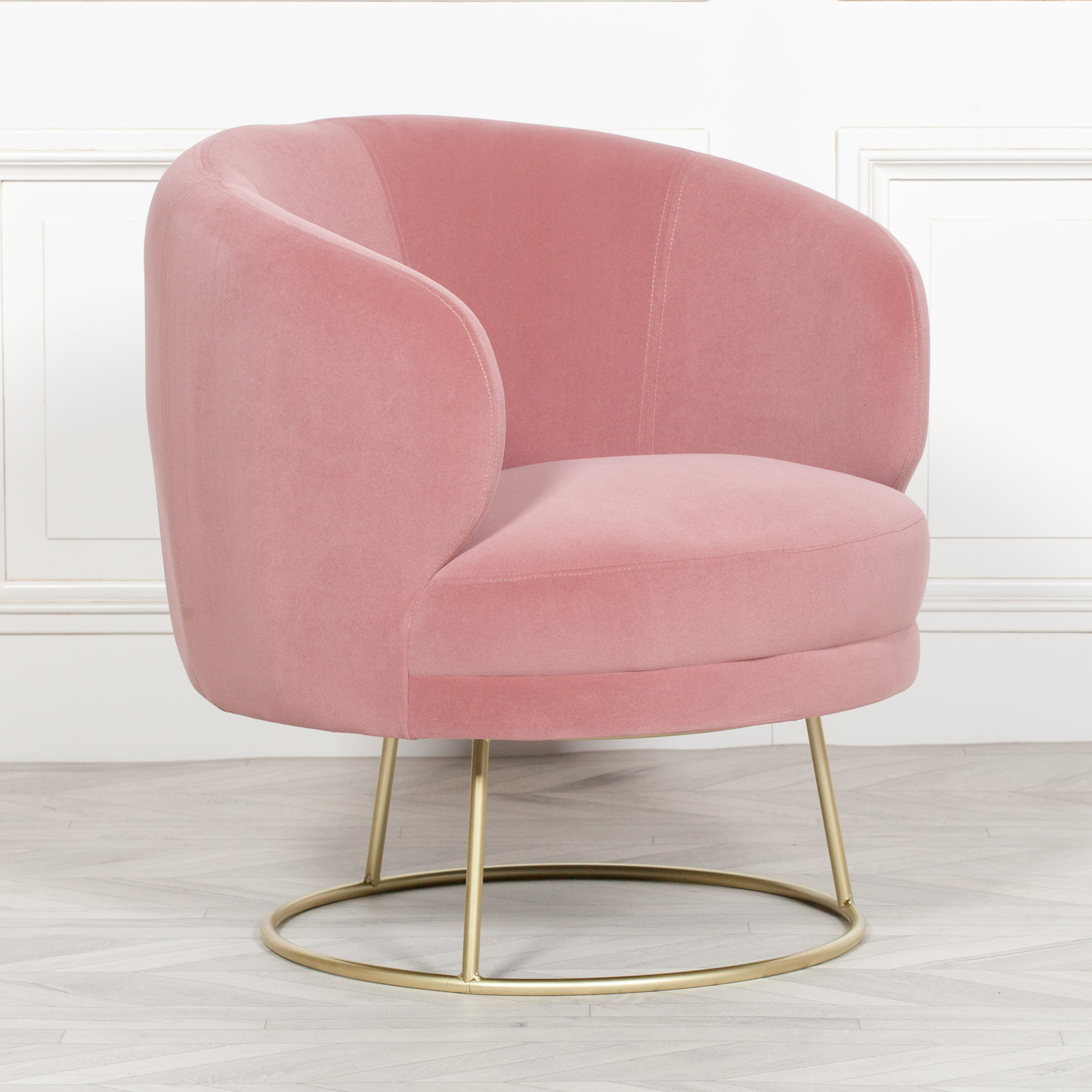 allouette art deco pink velvet tub armchair with gold base