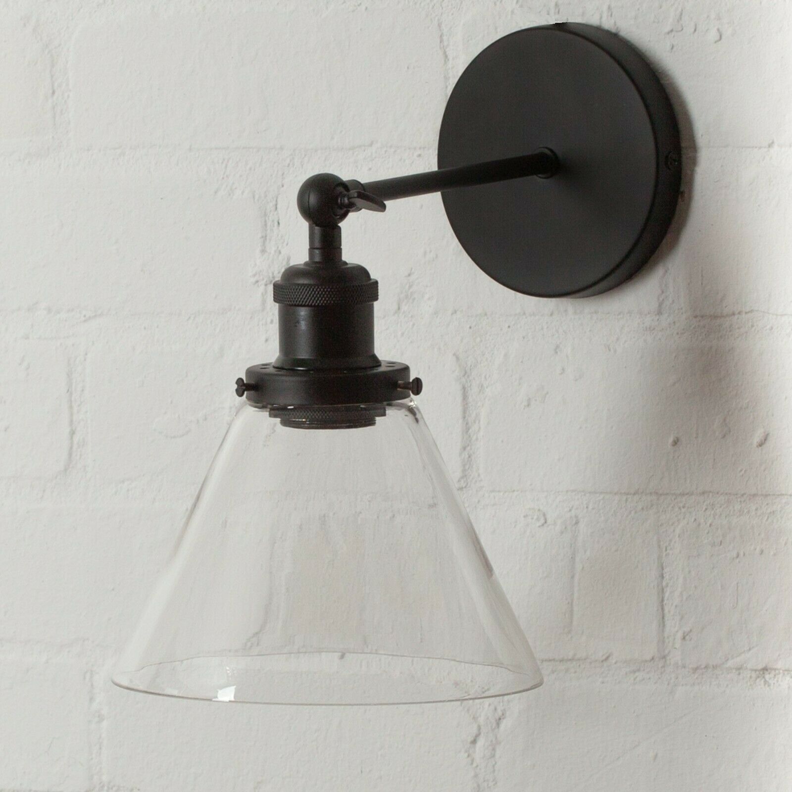 Industrial Factory Black Wall Light With Glass Shade ...