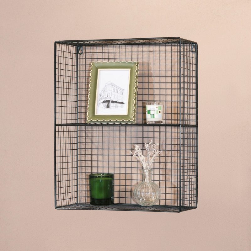 Industrial Metal Wire 2 Tier Black Shelf Rack Vintage Retro Style Wall Mounted Wall Mounted UK