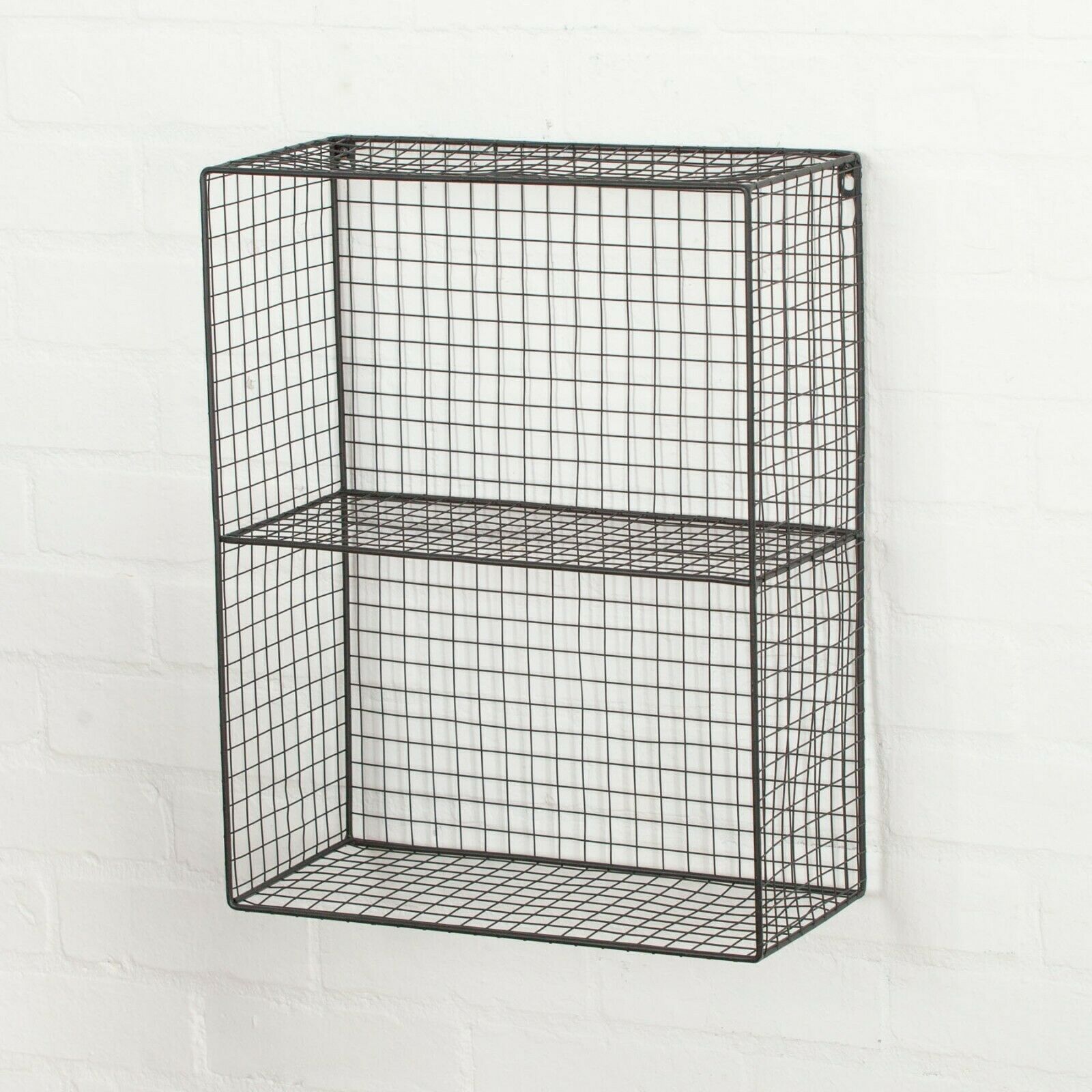 Industrial Metal Wire 2 Tier Black Shelf Rack Vintage Retro Style Wall ...