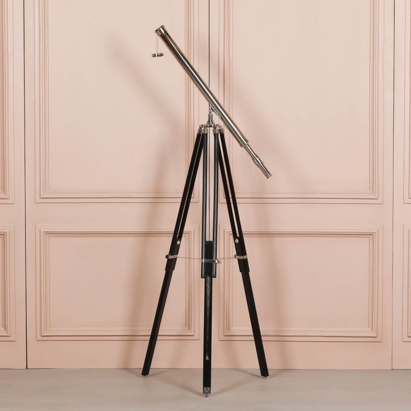 Chrome Nickel Plated Telescope On A Wooden Tripod Stand Tripod Stand UK