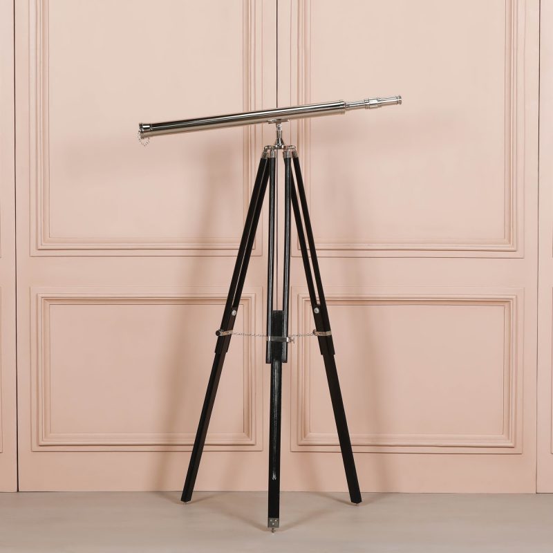 Chrome Nickel Plated Telescope On A Wooden Tripod Stand Tripod Stand UK