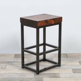 Metal Industrial Black Bar Stool With Wooden Top Wooden Top UK