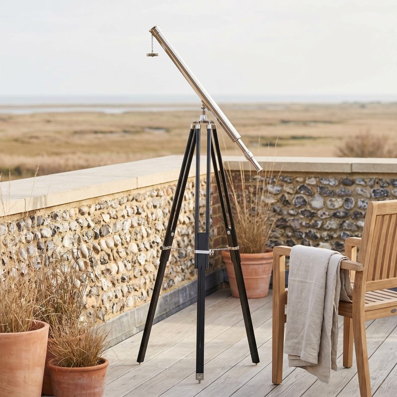 Chrome Nickel Plated Telescope On A Wooden Tripod Stand Tripod Stand UK
