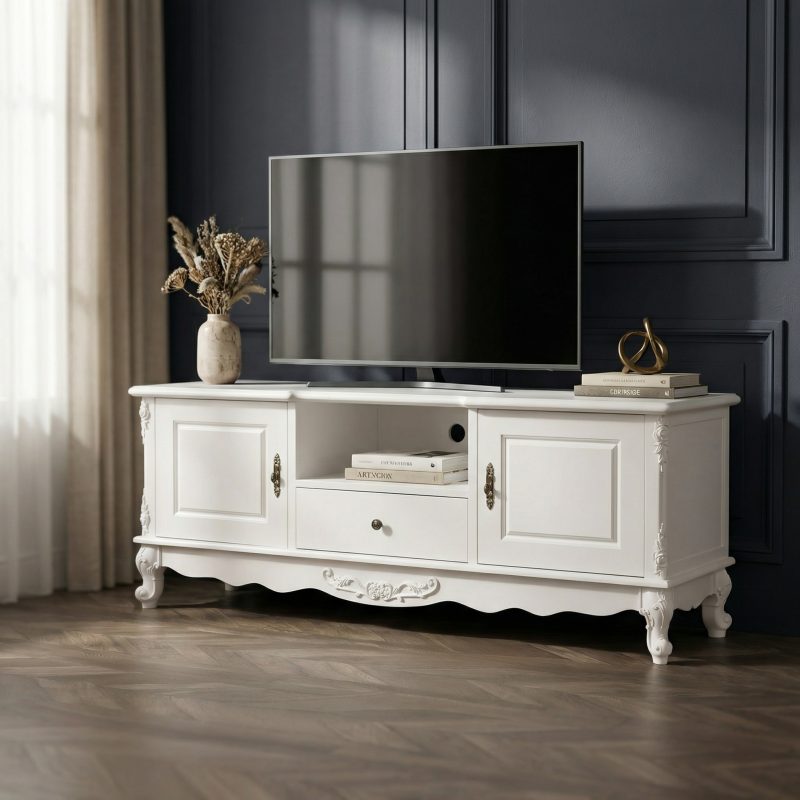 French Style White Large Cabinet Low TV Unit TV Unit UK