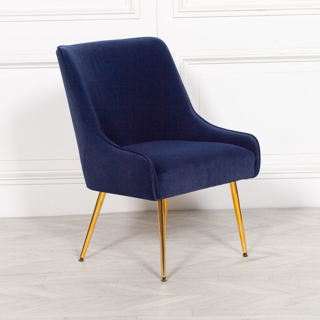 Aurelie Navy Blue Velvet Dining Chair with Gold Legs ...