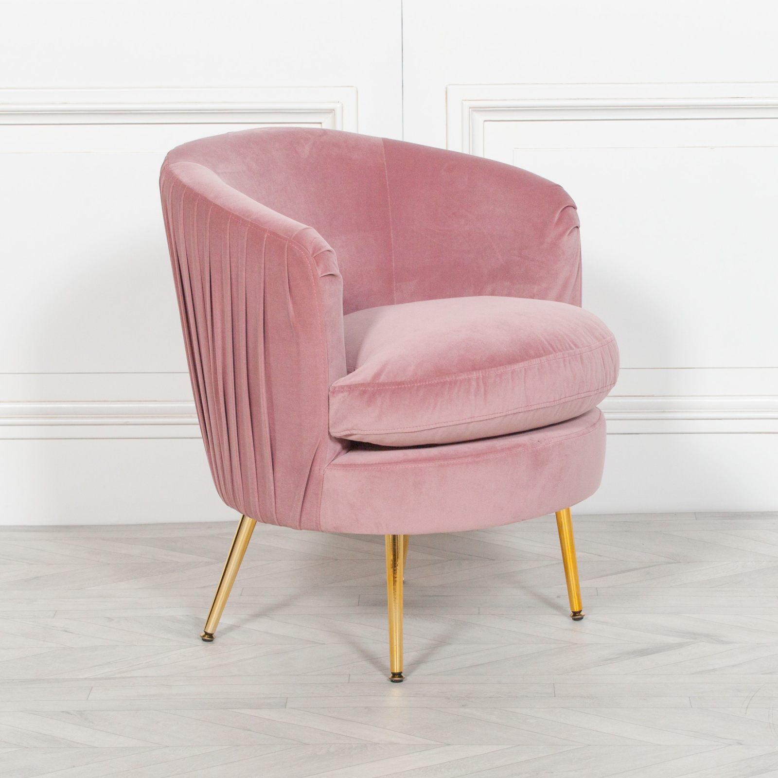 Claudette Velvet Pink Gold Legs Dressing Table Stool Upholstered