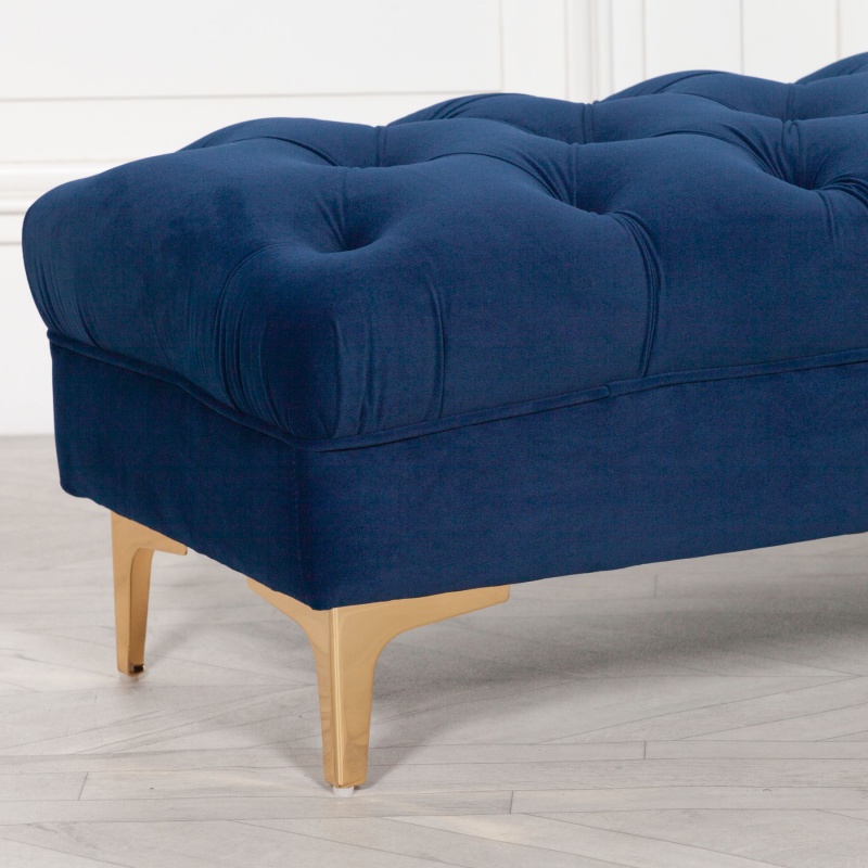 Delphine Navy Blue Velvet Buttoned Ottoman Footstool Ottoman Footstool UK