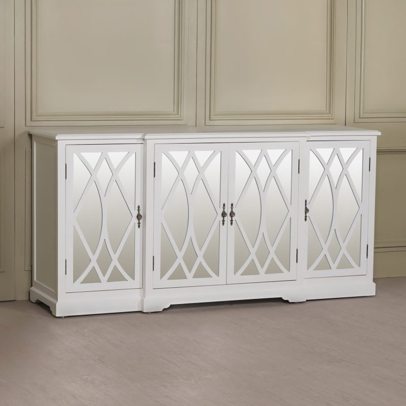 Elinore White Breakfront Mirrored Sideboard Mirrored Sideboard UK