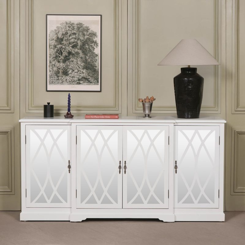 Elinore White Breakfront Mirrored Sideboard Mirrored Sideboard UK