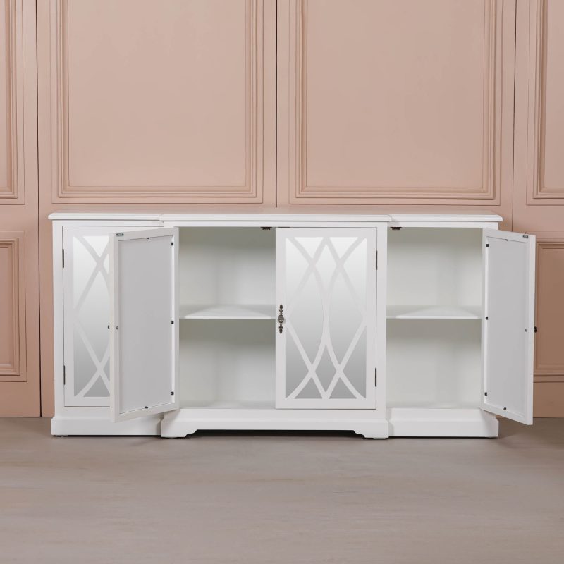 Elinore White Breakfront Mirrored Sideboard Mirrored Sideboard UK