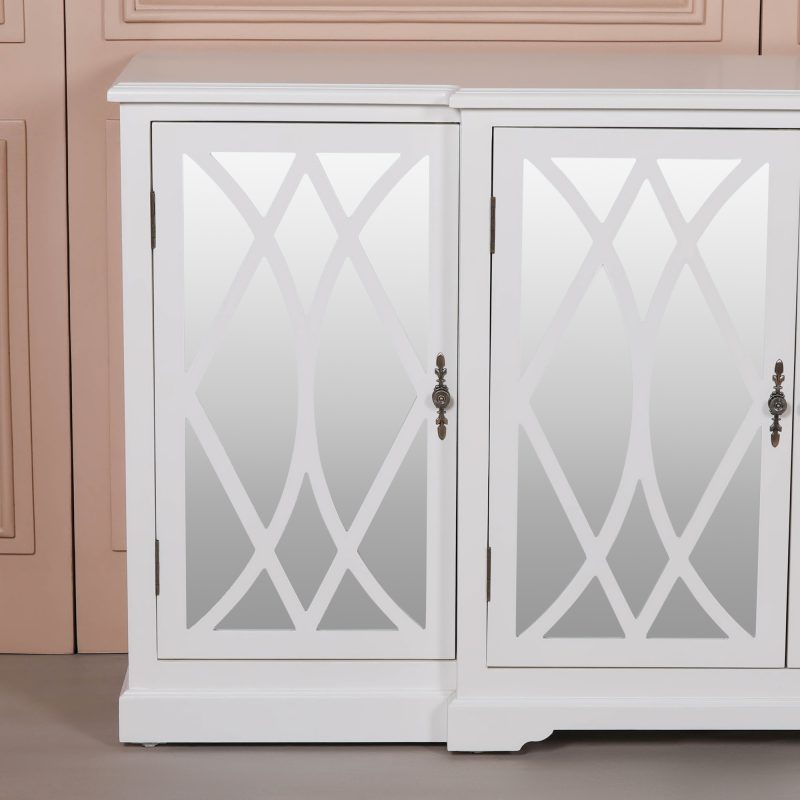 Elinore White Breakfront Mirrored Sideboard Mirrored Sideboard UK