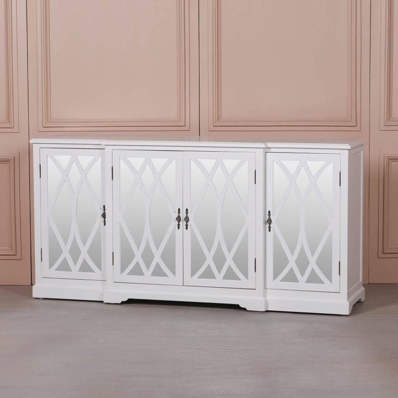 Elinore White Breakfront Mirrored Sideboard Mirrored Sideboard UK