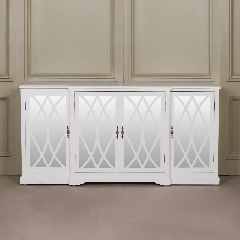 Elinore White Breakfront Mirrored Sideboard Mirrored Sideboard UK