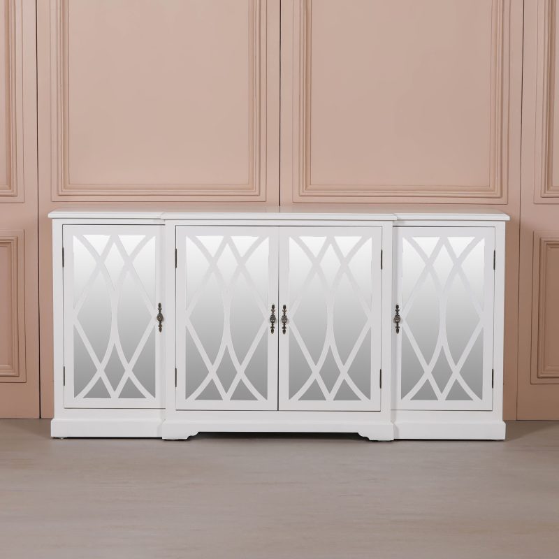 Elinore White Breakfront Mirrored Sideboard Mirrored Sideboard UK