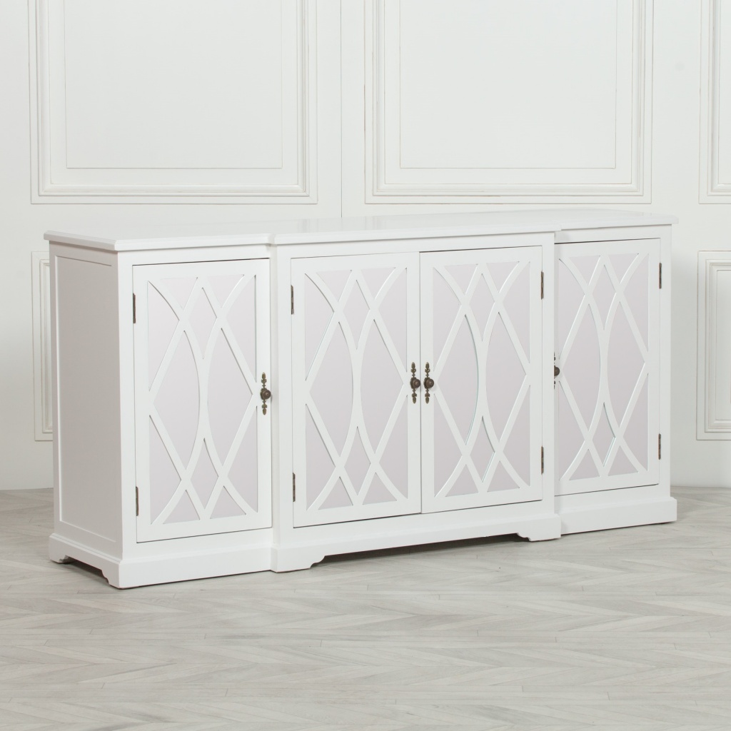 White Large Sideboard Pattern Mirrored Doors Cupboard