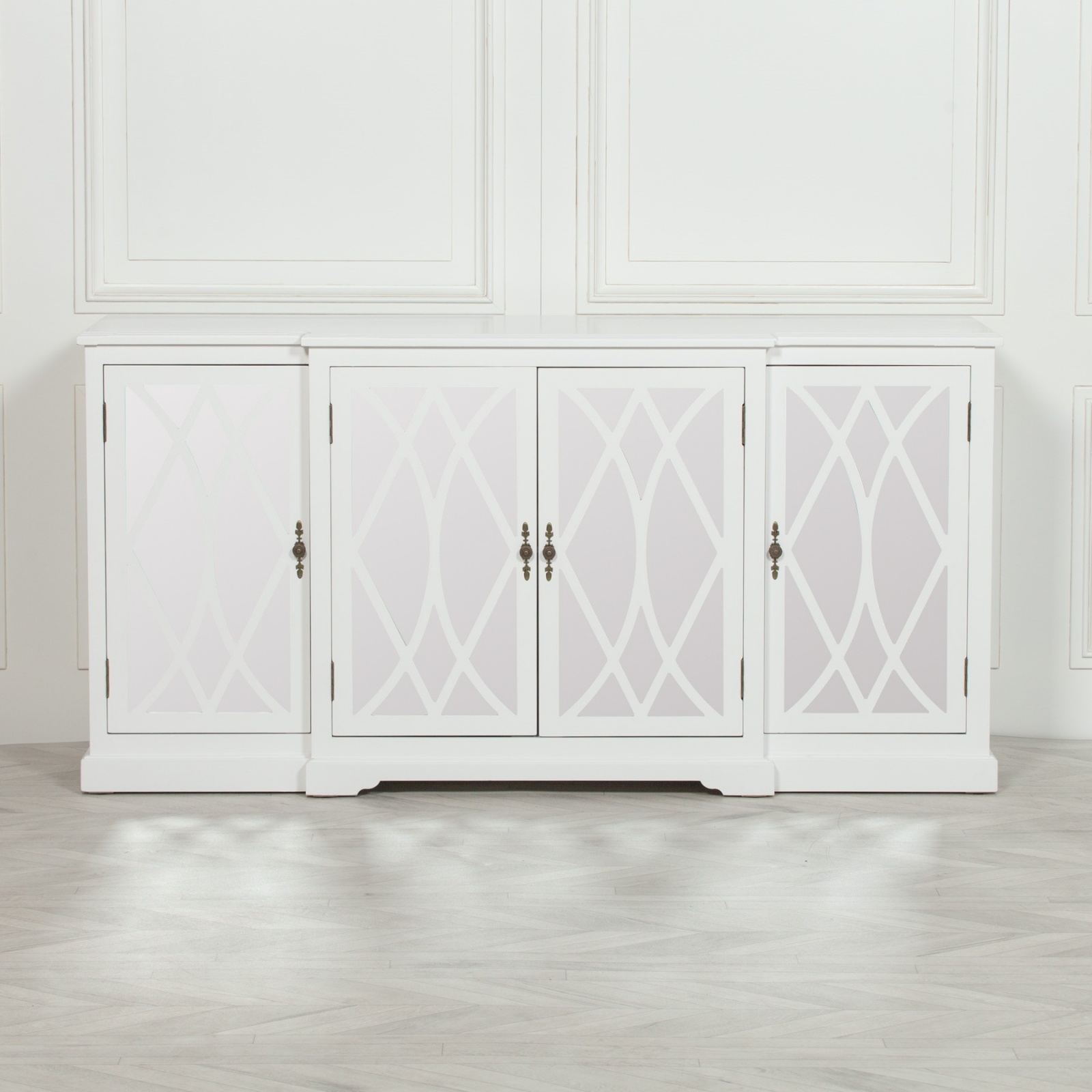 White Large Sideboard Pattern Mirrored Doors Cupboard