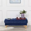 Delphine Navy Blue Velvet Buttoned Ottoman Footstool with Gold Legs Gold Legs UK