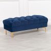 Delphine Navy Blue Velvet Buttoned Ottoman Footstool with Gold Legs Gold Legs UK