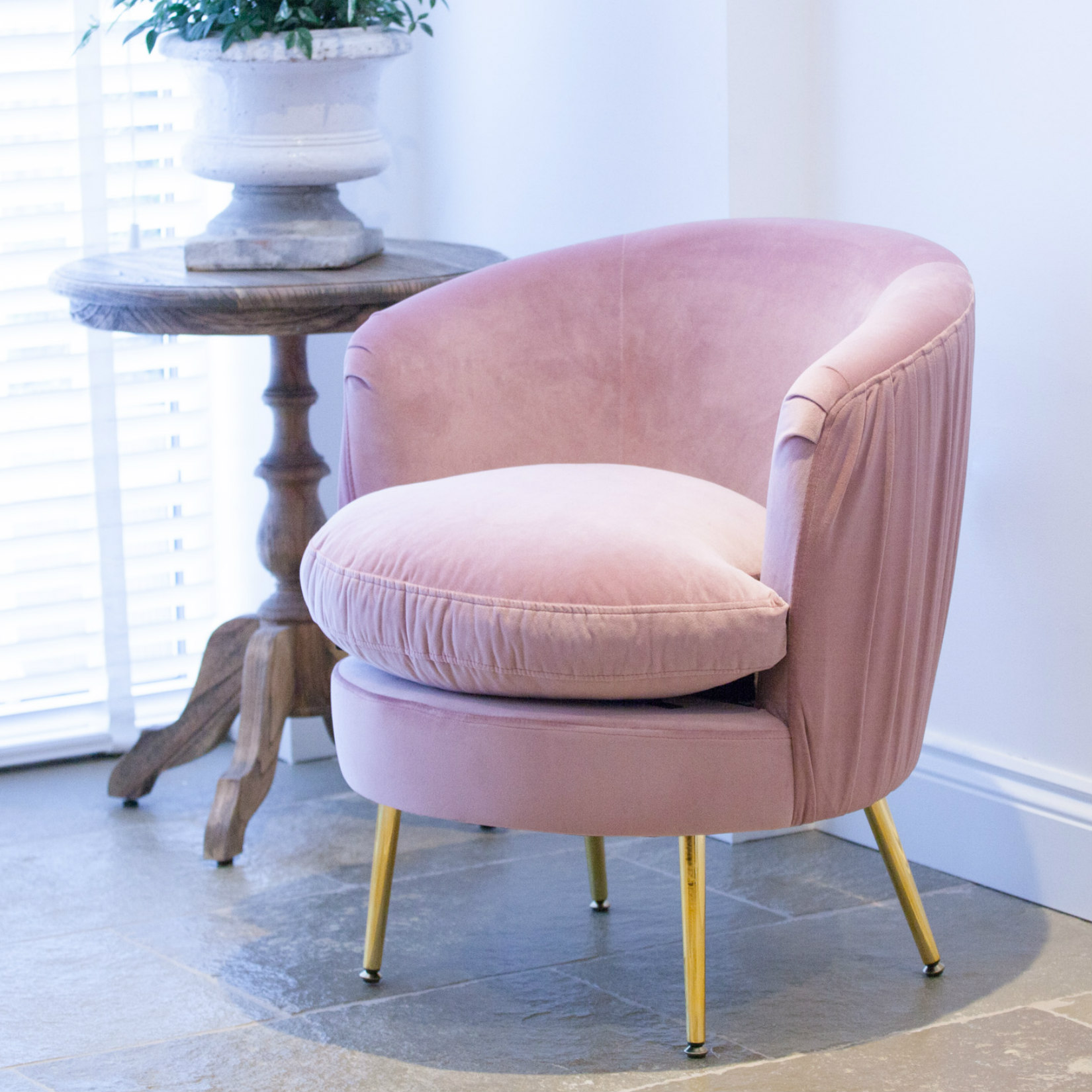 Claudette Velvet Pink Gold Legs Dressing Table Stool