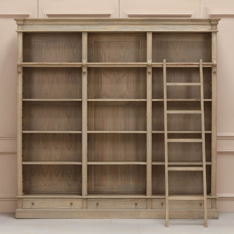 Avalon Rustic Large Open Bookcase With Ladder With Ladder UK