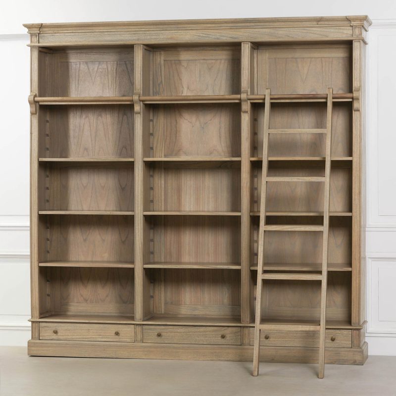 Avalon Rustic Large Open Bookcase With Ladder With Ladder UK