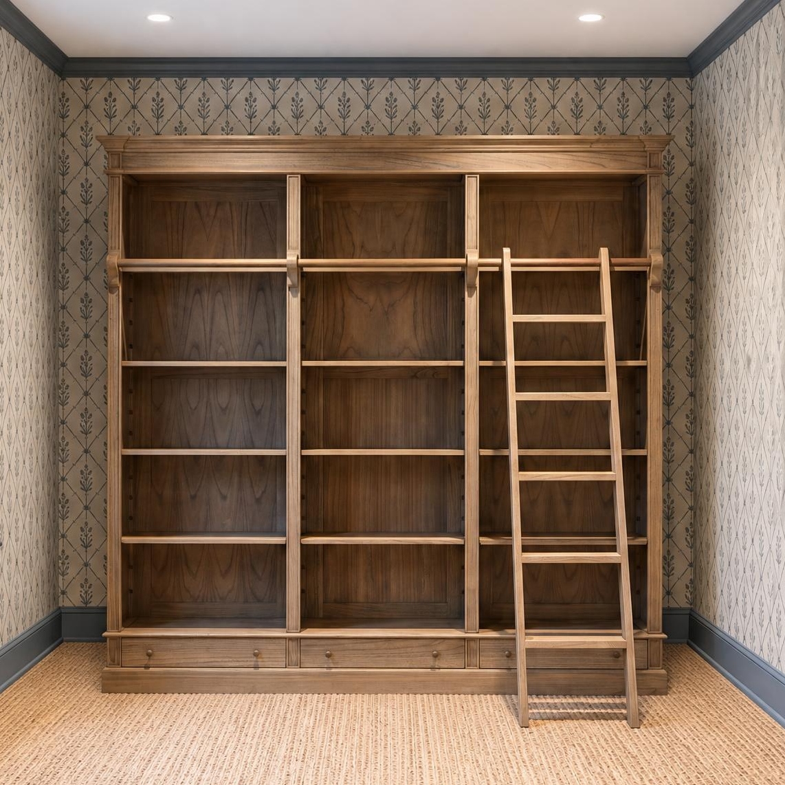 Avalon Rustic Large Open Bookcase With Ladder With Ladder UK