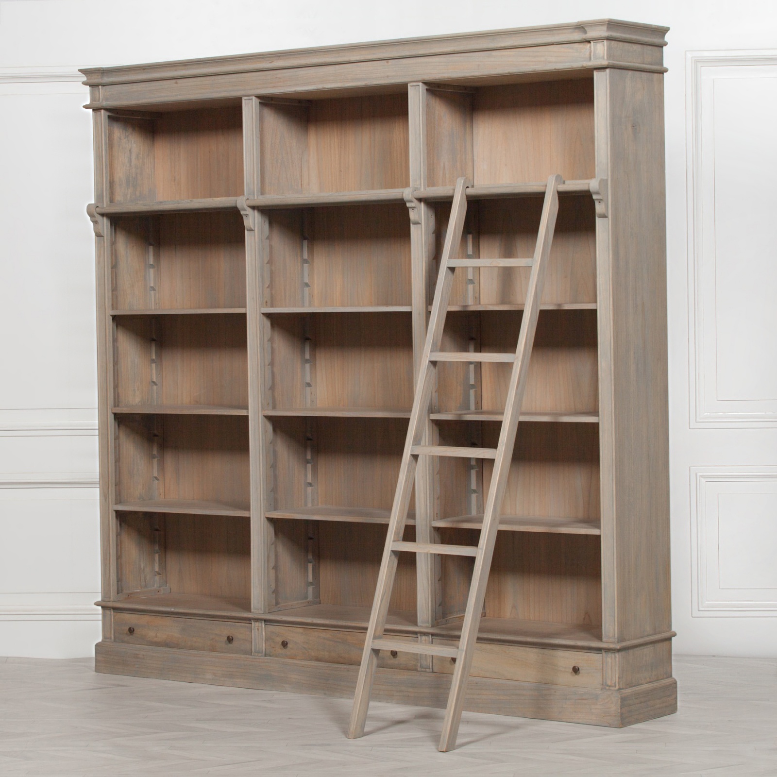 Avalon Rustic Large Open Bookcase With Ladder Furniture La Maison