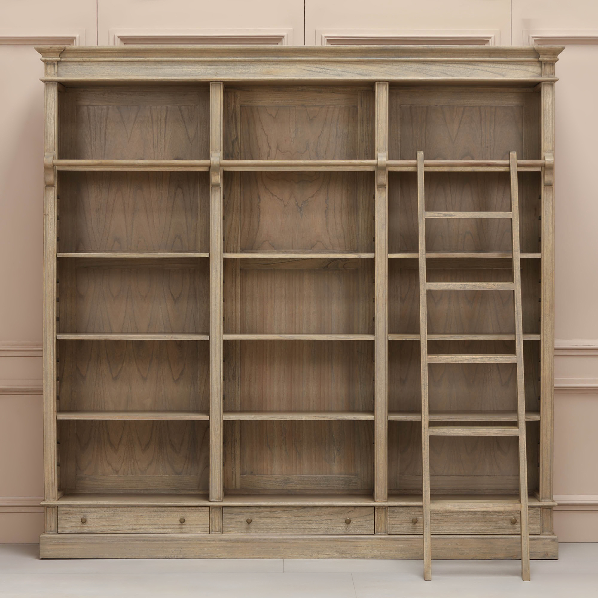 Avalon Rustic Large Open Bookcase With Ladder With Ladder UK