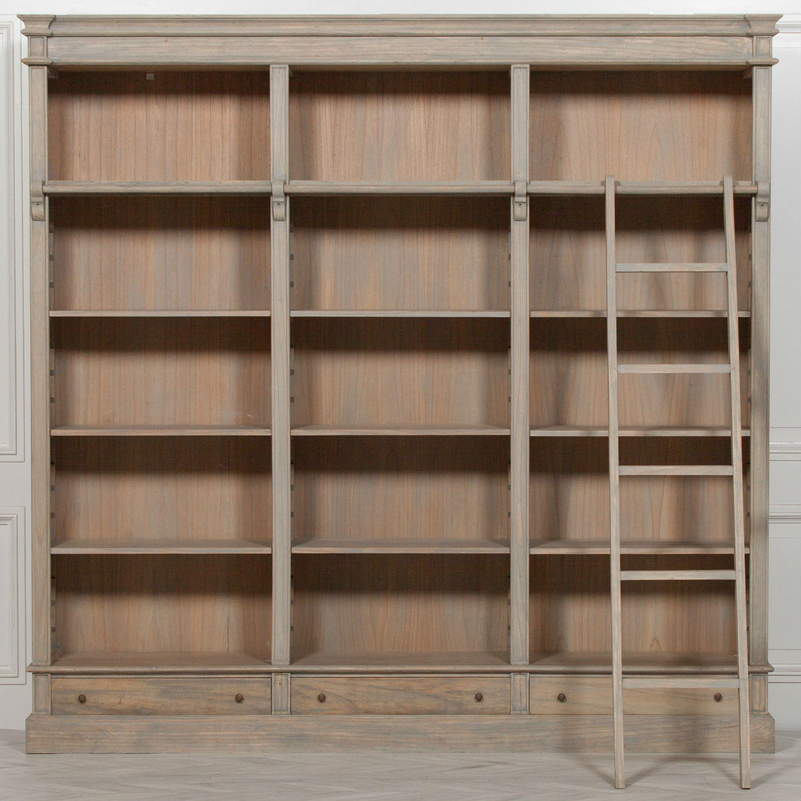 Avalon Rustic Large Open Bookcase With Ladder Furniture La Maison Chic Luxury Interiors
