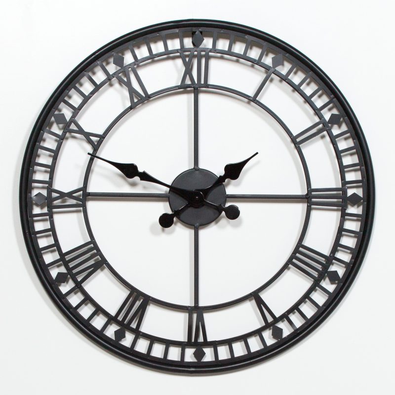 Black Metal Skeleton 55cm Wall Clock With Diamond Motif Diamond Motif UK