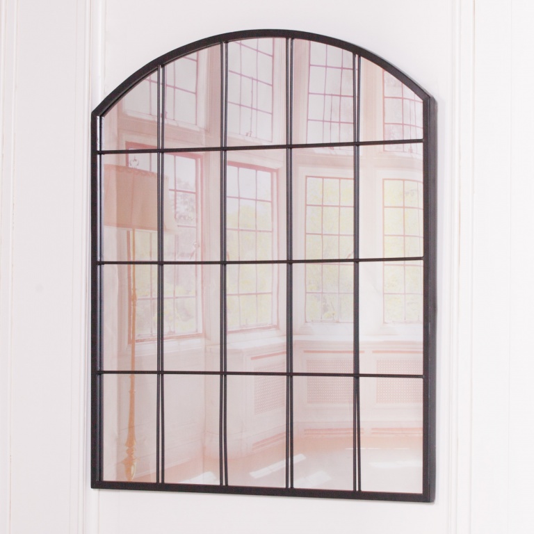 Black Metal Window Style Arch Wall Mirror Furniture - La Maison Chic