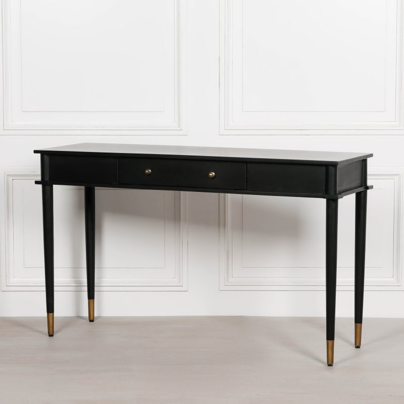 Augustin One Drawer Black Console Table With Brass Feet Brass Feet UK