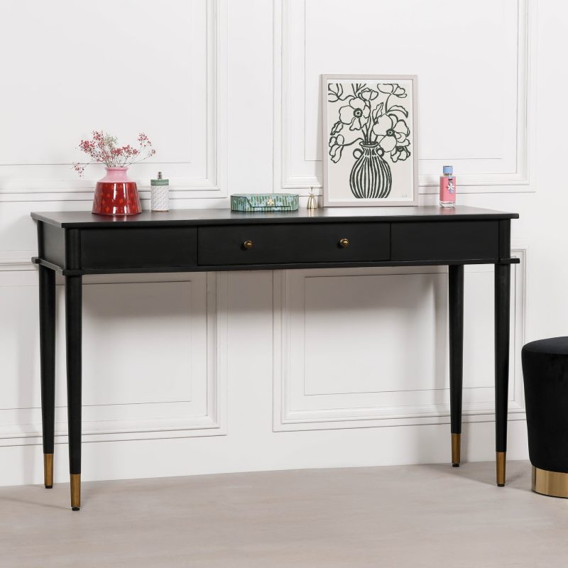 Augustin One Drawer Black Console Table With Brass Feet Brass Feet UK