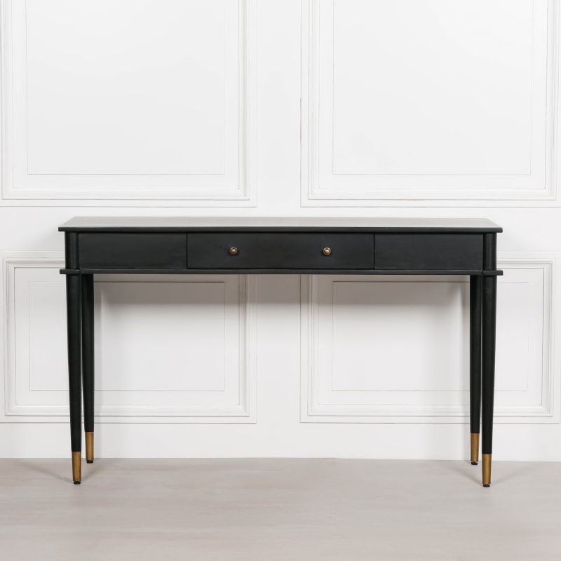 Augustin One Drawer Black Console Table With Brass Feet Brass Feet UK