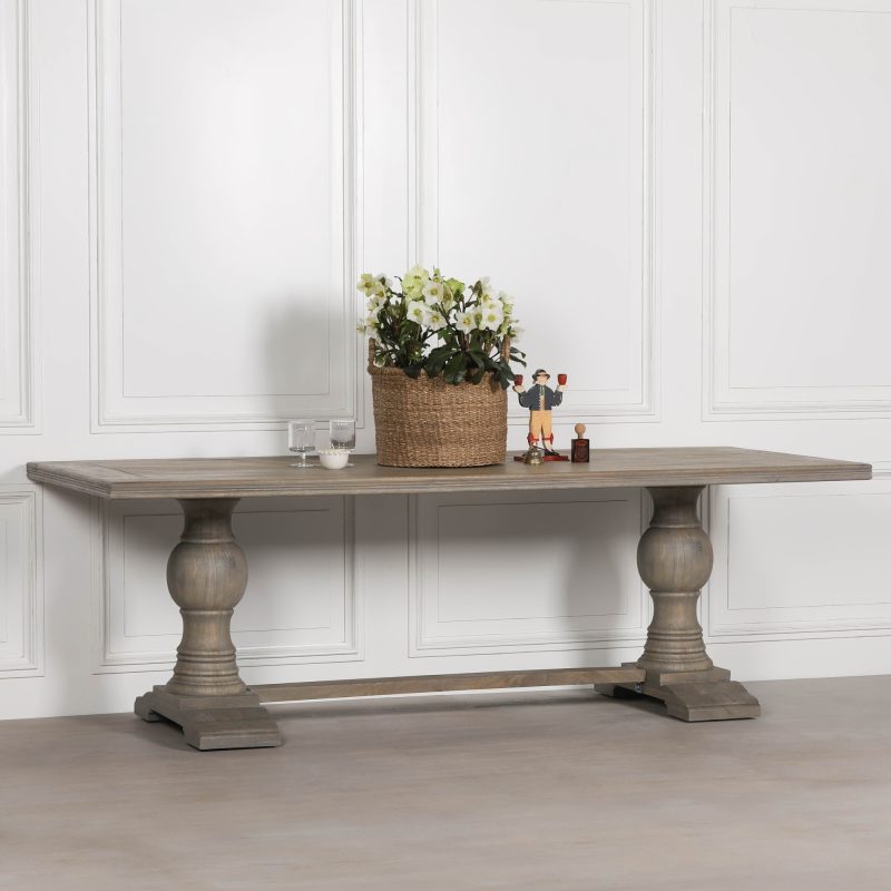 Aletris Pedestal Rectangular Rustic Wooden Large Dining Table Dining Table UK