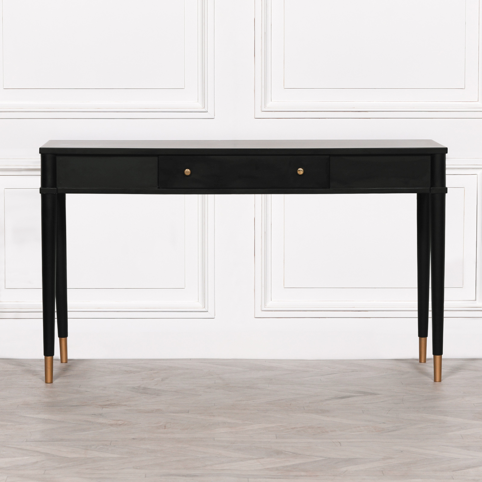 Augustin One Drawer Black Console Table With Gold Painted Feet