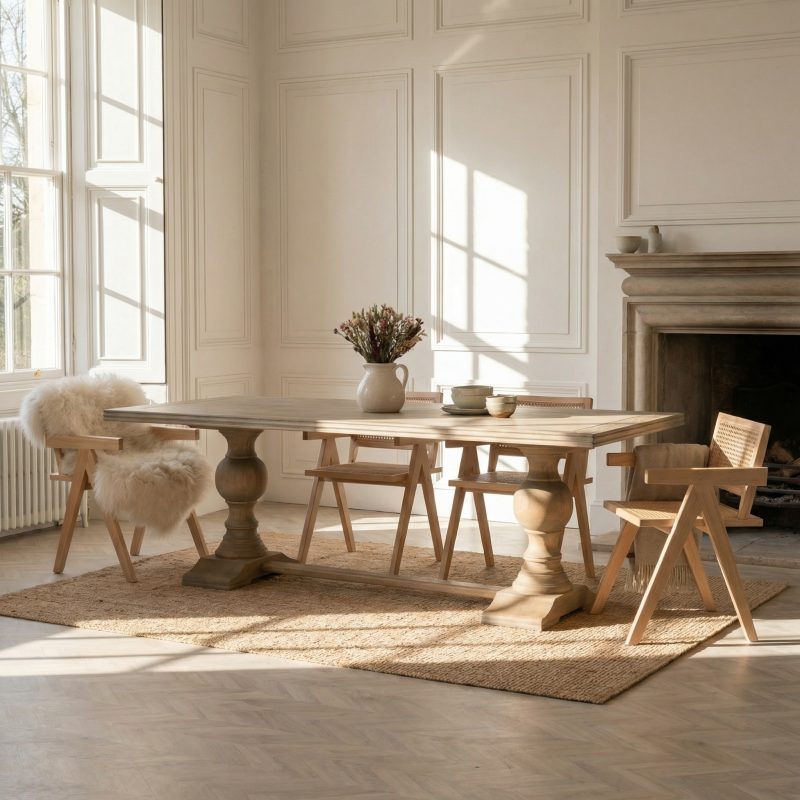 Aletris Pedestal Rectangular Rustic Wooden Large Dining Table Dining Table UK