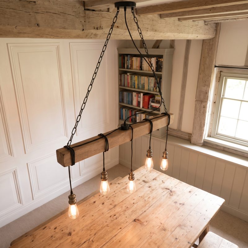 5-Light Industrial Style Large Kitchen Island Linear Pendant Wooden Ceiling Light Ceiling Light UK