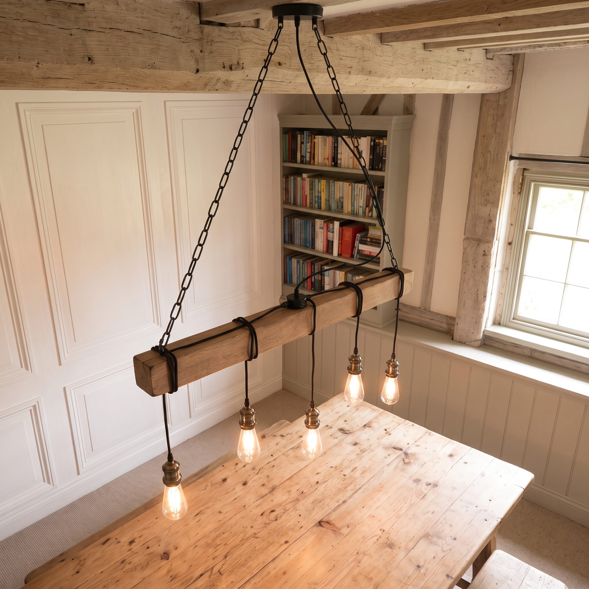 5-Light Industrial Style Large Kitchen Island Linear Pendant Wooden Ceiling Light Ceiling Light UK
