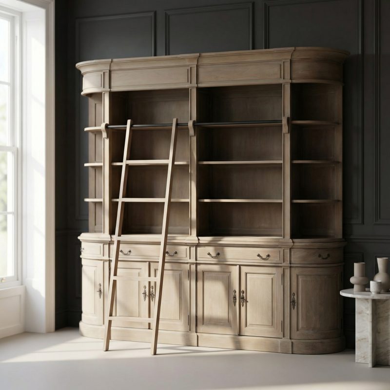 Aged Extra Large Rivieren Bookcase with Ladder with Ladder UK