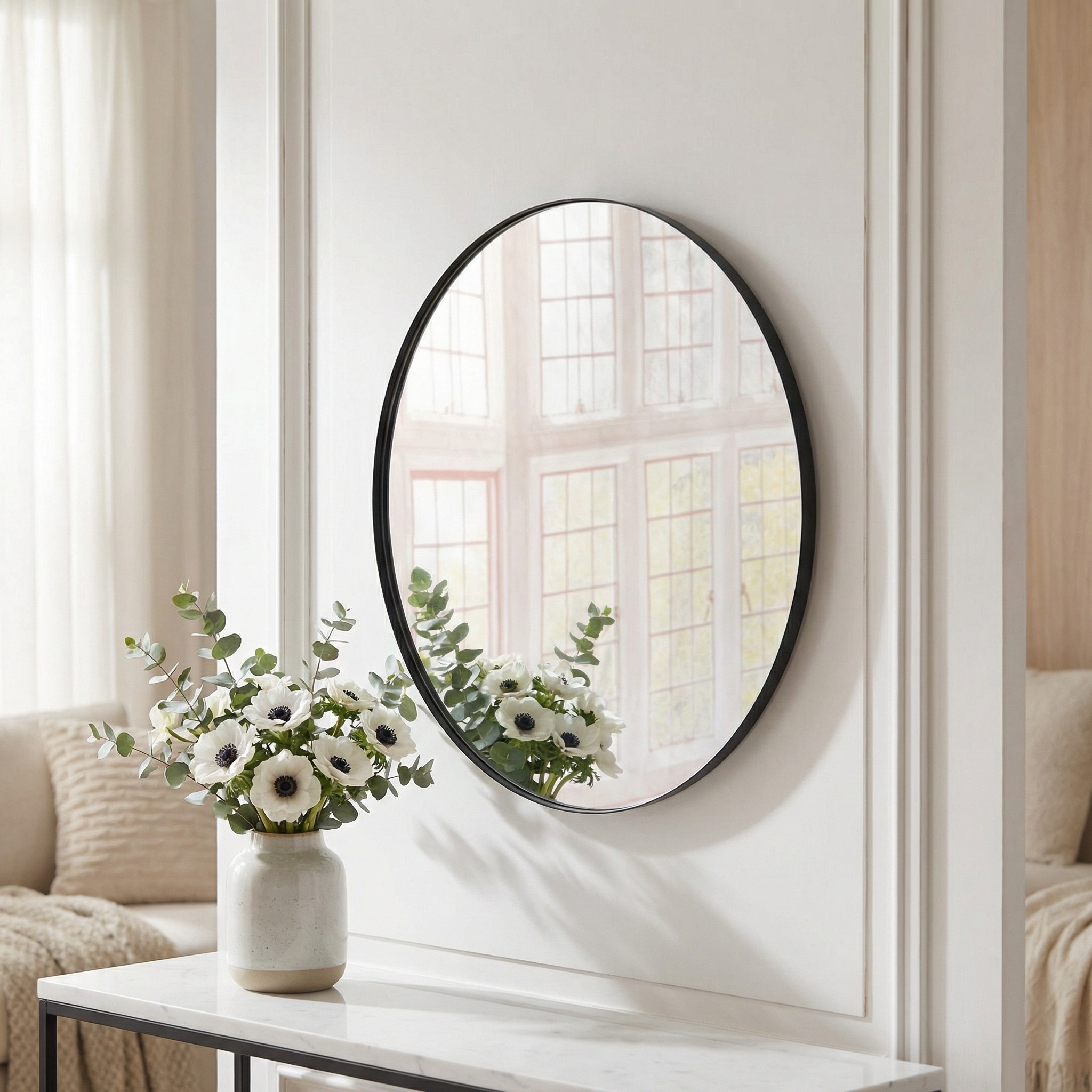 Elena 50cm Deco Black Finish Metal Round Mirror Round Mirror UK