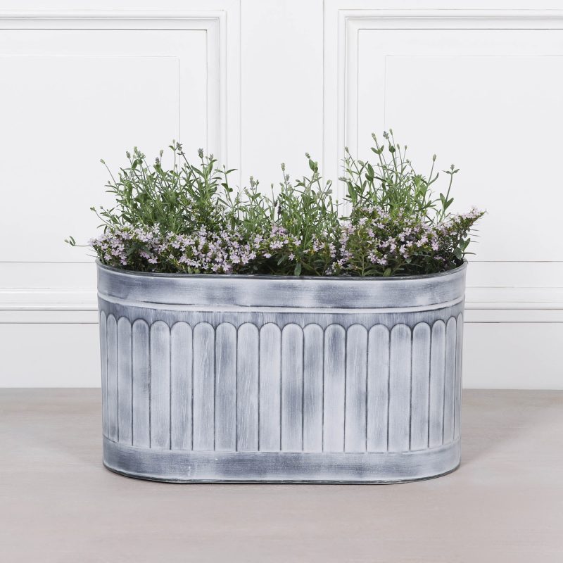 Alyvia Vintage Rustic Style Galvanised Metal Tin Arched Pattern Planter - Large - Large UK